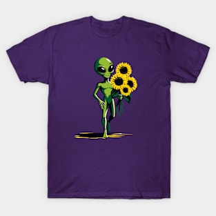 Alien with sunflowers T-Shirt